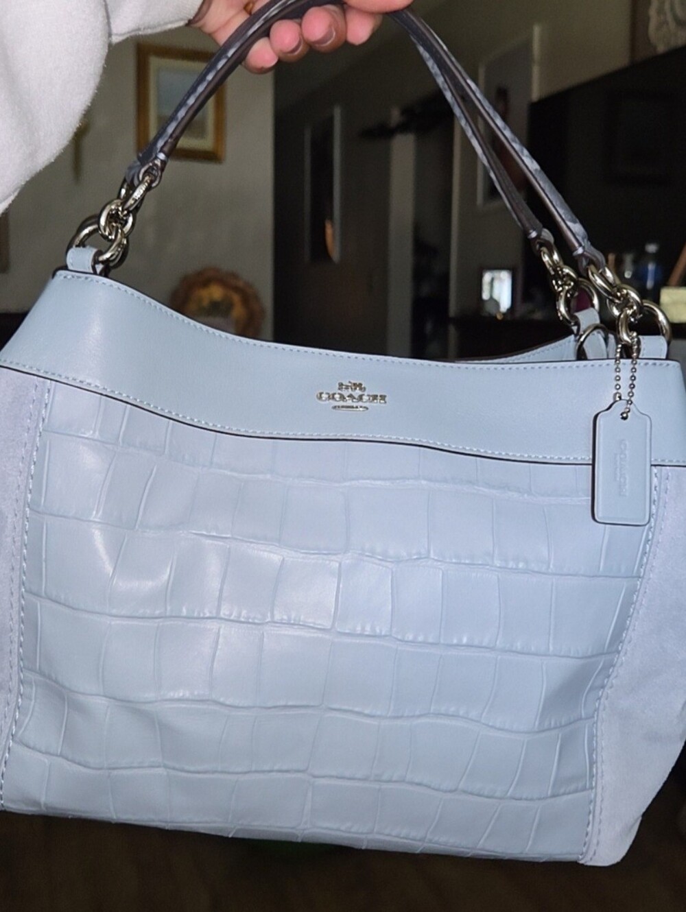 Coach Pebbled Croc-Embossed Leather Satchel in Light Blue F31975